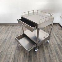 Chariot de soins hospitaliers multifonction en acier inoxydable, 2 tiroirs, 2 étagères, design moderne, durable, léger, facile à nettoyer