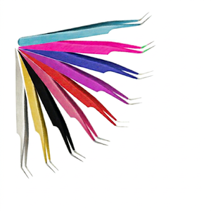 Pince à épiler en acier inoxydable de haute qualité avec revêtement en poudre, en forme de L, pour extensions de cils, durable, antistatique, vente en gros, colorée et courbée - Product Image 1
