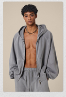Conjunto de Sudadera con Capucha y Pantalones Deportivos Personalizados de Invierno, 480 g/m², Cierre de Cremallera, para Hombre, Talla Grande, Forro Polar, Logotipo Bordado, 100% Algodón