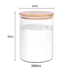 批发2个大硼硅酸盐玻璃食品储物罐3000毫升玻璃粉罐，带密闭竹盖，用于厨房角落