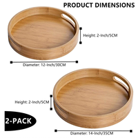 Plateau de service rond en bambou poli, moderne, durable et de qualité supérieure, avec poignées, écologique, pour la maison, la cuisine et les réceptions