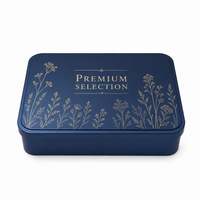 Kotak Kaleng Persegi Panjang Biru Tua Matte Cetak Khusus, Wadah Logam Premium Elegan untuk Kemasan Hadiah Kue Kering, Biskuit, Cokelat