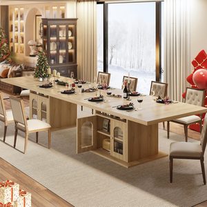 Table à manger en chêne personnalisée, lumineuse et élégante, avec portes en acrylique à double arche et porte-verres à <span class=keywords><strong>vin</strong></span> pour îlot de cuisine - Product Image 1
