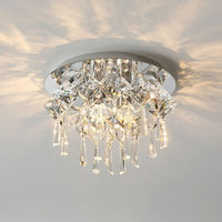 Lustre de plafond en cristal de luxe, rond, en forme de goutte de pluie, avec LED brillantes, en métal, pour salon