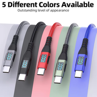 Câble de charge rapide Type-C vers Type-C 60W avec affichage numérique intelligent et gaine en nylon tressé pour téléphones mobiles et tablettes
