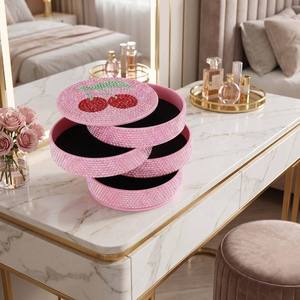 Boîte de rangement rotative pour bijoux, 4 étages, en plastique blanc, motif cerise, organisateur de bureau avec couvercle anti-poussière - Product Image 2