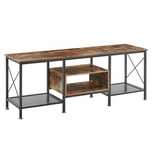 Soporte de TV industrial de 55 pulgadas, 3 estantes abiertos, mesa de consola de Metal de madera marrón, centro de entretenimiento resistente, sala de estar y dormitorio - Product Image 2