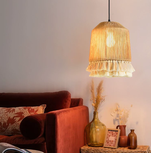 <span class=keywords><strong>Lampadario</strong></span> a Sospensione Ecologico Artigianale in Macramè con Nappine Intrecciate in Corda e Rattan LED - Product Image 4