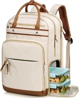 Sac à dos pour ordinateur portable pour femmes enseignantes, compartiment à lunch amovible, poches organisées, cuir synthétique en microfibre
