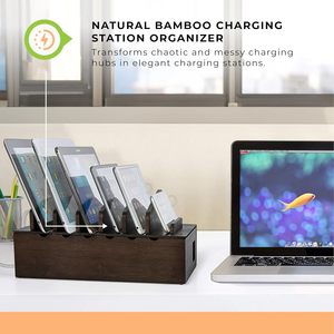 Supports pour tablettes et smartphones et emplacements pour la gestion des câbles Power Bank en bois Stations d'accueil pour bureau Organisateur - Product Image 3