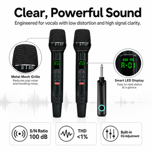 Sistema de Micrófono Inalámbrico Dual de 2.4G, Recargable, de Mano, con Receptor, Sintonización FM y Listo para Transmisión en Vivo - Product Image 4