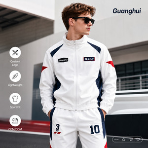 <span class=keywords><strong>Tuta</strong></span> Sportiva ODM da <span class=keywords><strong>Uomo</strong></span> <span class=keywords><strong>Beige</strong></span> e Blu Navy con Stampa Grafica e Zip, Collo Alto, Stile Streetwear - Product Image 1