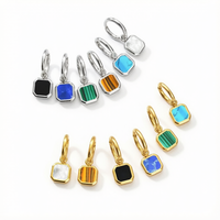 Anting Batu Permata Alami Trendi Berlapis Emas 18K dengan Batu Onyx Hitam dan Turquoise Unisex dari Baja Tahan Karat untuk Hadiah Ulang Tahun