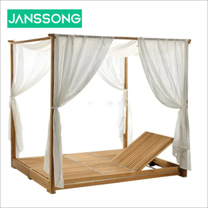Ensemble de jardin contemporain Janssong pour l'extérieur, structure d'ombrage de luxe, lit de jour en teck massif, tissu haute performance, lit de soleil - Product Image 4