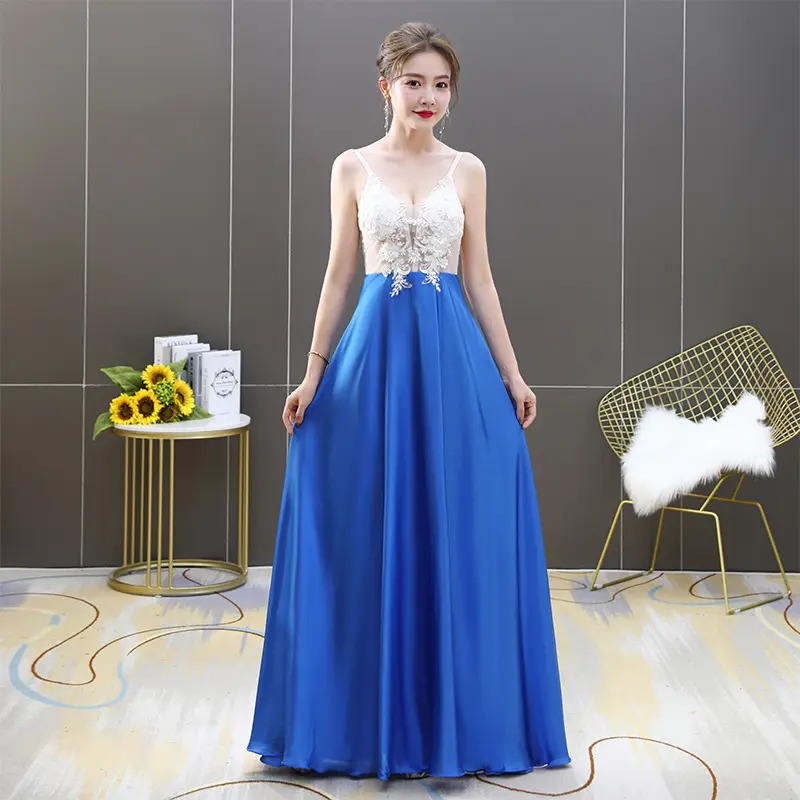 Real Sample A Line Sleeveless Floor Length Ruffle V-line Chiffon Beaded Lace-up Appliqued Backless Women Prom Dress