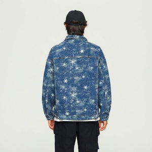 High Street Star Print Breathable Vintage Washed Streetwear Loose Casual <strong>Men</strong> Denim <strong>Jacket</strong> for Daily Outing Party <strong>Travel</strong> - Product Image 3