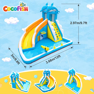 Scivolo d'Acqua Gonfiabile CocoFish Oxford, Castello Gonfiabile per Bambini con Parete da Arrampicata e Pistola ad Acqua - Product Image 2