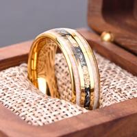 Bague en tungstène de 8 mm plaquée or pour homme, incrustée de météorite et d'opales, alliance pour homme, en stock, ajustement confortable