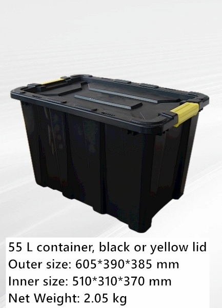 Tanque de 55L (tapa negra) medidas exteriores 60.5*39*38.5 pulgadas, medidas interiores 51*31*37cm