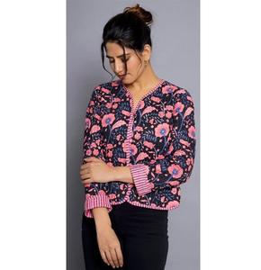 Hand Block Printed Cotton <b>Quilted</b> <b>Jacket</b> Lightweight Artisan Outerwear With Unique Ethnic <b>Patterns</b> Perfect For Layering - Product Image 1