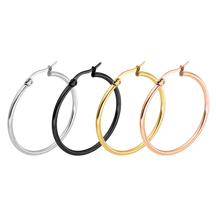 Jewelry Factory Ladies Large Metal Gold Round Wire Circle Hoop Earrings