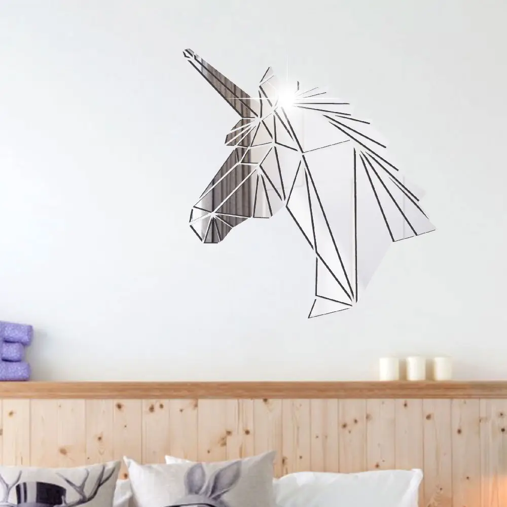 Unicorn Geometric Acrylic Mirror Sticker Waterproof Eco-friendly Materials Wall Paste Decorative Art For Bedroom Living Room