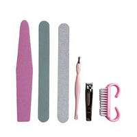 Lot de 6 outils de manucure professionnels : lime à ongles, polissoir, éponge, repousse-cuticules, coupe-ongles, brosse de nettoyage – Kit d'art des ongles