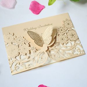 Invitations de mariage découpées au laser avec motif papillon, cartes d'<span class=keywords><strong>invitation</strong></span> en dentelle florale pour mariage, fiançailles, fête prénuptiale - Product Image 3