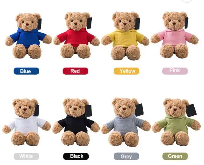 Logotipo de texto personalizado Diseño de imagen Promoción Juguete de peluche Oso de peluche Camiseta a juego Bajo MOQ Bolsa personalizada Oem personalizado