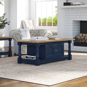 Mesa de Centro Azul con Almacenamiento, Madera Sólida, Mueble Moderno para Sala de Estar, Amplio Compartimento con Cajones, Duradera y Elegante - Product Image 6