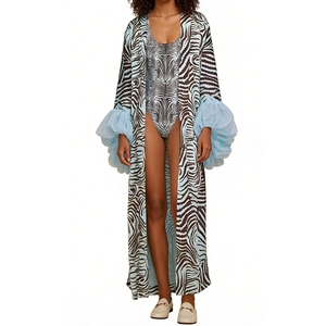 Cárdigan de Mujer para Vacaciones en la Playa, Camisa con Mangas de Campana, Estampada, Estilo Playero - Product Image 4