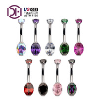 Abd ithal G23 titanyum dahili dişli çift Gem Prong Set Oval sabit alt eğrileri göbek göbek Piercing takı