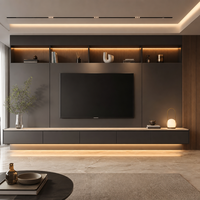 Meuble TV moderne noir de luxe en contreplaqué, écologique et peu encombrant, pour hôtels, appartements HDB de Singapour, salon modulaire élégant