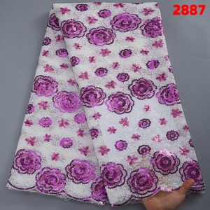 Dentelle africaine à sequins pour mariage, tissu en soie <span class=keywords><strong>de</strong></span> lait française, tulle <span class=keywords><strong>de</strong></span> haute qualité 2022, dentelles en maille pour robe <span class=keywords><strong>de</strong></span> mariée nigériane pour femme 2887 - Product Image 4