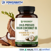 Gélules d'huile de coco GMP avec logo personnalisé, 300 unités, Vitamine D3 K2 MK-7 Biotine, absorption du calcium, santé des ongles et de la peau
