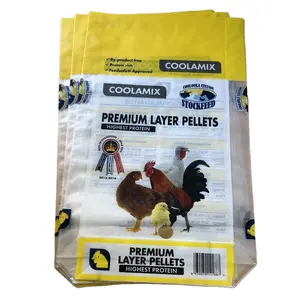 Square bottom 10kg 20kg 25kg 50kg chicken horse food packaging bags empty BOPP coated animal feed PP woven bag sacks