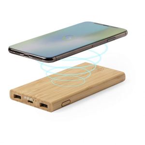 แบตสำรองพกพาแบบไร้สาย OEM ผลิตจากไม้ไผ่ลายนูน เป็นมิตรกับสิ่งแวดล้อม กำลังไฟ 5W ความจุ 6000mAh ช่องเสียบ USB Type C 2 ช่อง สำหรับใช้เป็นของขวัญส่งเสริมการขายทางธุรกิจ - Product Image 2