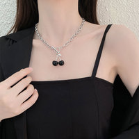 Collier ras du cou cerise noire, bijoux fruités, chaîne minimaliste pour clavicule, style vintage pour fille, fermoir OT, vente en gros
