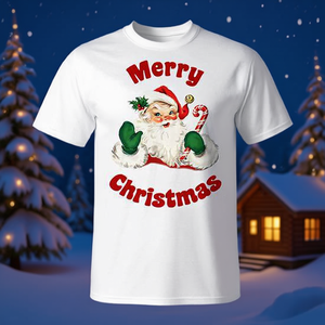 Camiseta de mezcla triple con diseño navideño tradicional de Papá Noel vintage, Feliz Navidad - Product Image 3