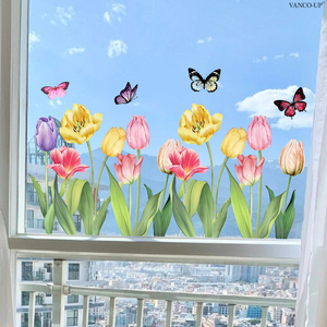 Pegatina colorida <span class=keywords><strong>para</strong></span> ventana con diseño de mariposa y tulipán <span class=keywords><strong>para</strong></span> escaparates y puertas de vidrio, adhesivo estático <span class=keywords><strong>para</strong></span> vidrio, visible desde ambos lados - Product Image 5