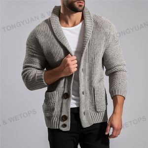 Custom <strong>Cardigan</strong> <strong>Men's</strong> Jersey Button-Down Shawl Collar <strong>Cardigans</strong> <strong>With</strong> <strong>Pockets</strong> Oversized Sweater - Product Image 3