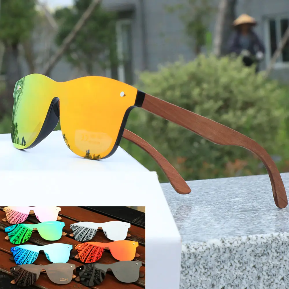 oem fashionable mirror frameless custom polarized wooden sunglasses