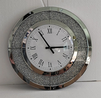 Horloge murale ronde en miroir argenté de 50 cm, cristal scintillant, brillant, effet diamant, verre miroir, grande horloge murale, décoration intérieure, dropshipping