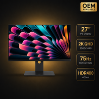 Monitor IPS 27 Inci 2K QHD OEM ODM 2560x1440 75Hz HDR400 Logo Kustom Langsung dari Pabrik Layar Profesional untuk Grosir