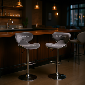 Masaccio Lot de 2 tabourets de bar en velours gris, pivotants et réglables, avec base ronde sur piétement, mobilier commercial contemporain et moderne pour l'extérieur - Product Image 2