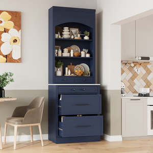 Large Modern Solid Wood <b>Kitchen</b> Hutch Cabinet Freestanding <b>Pantry</b> Storage Cupboard with 4 Doors for Dining - Product Image 3