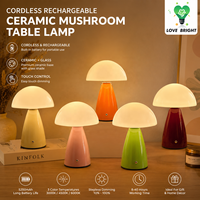 Lampe de table en céramique rechargeable en forme de champignon, USB-C, 3 températures de couleur, à intensité variable par toucher, sans fil, pour la décoration de la maison et des hôtels