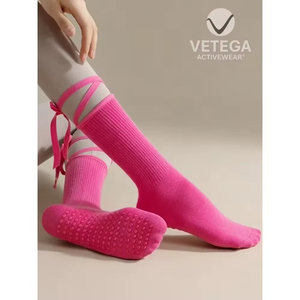 Custom Fuchsia Pink Non-Slip Cotton <b>Socks</b> Plain with Strips 1 Pair Wholesale High Quality - Product Image 3
