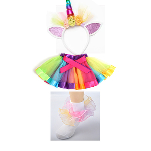 Lot de 3 robes <span class=keywords><strong>tutu</strong></span> colorées fantaisie <span class=keywords><strong>en</strong></span> dentelle pour filles jupes <span class=keywords><strong>tutu</strong></span> <span class=keywords><strong>arc</strong></span>-<span class=keywords><strong>en</strong></span>-<span class=keywords><strong>ciel</strong></span> pour bébés ensembles chaussettes avec bandeau stock - Product Image 5