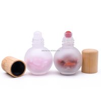 En stock, flacons distributeurs d'huiles essentielles Jade Rollerball, flacons en verre givré avec bouchon en bambou
